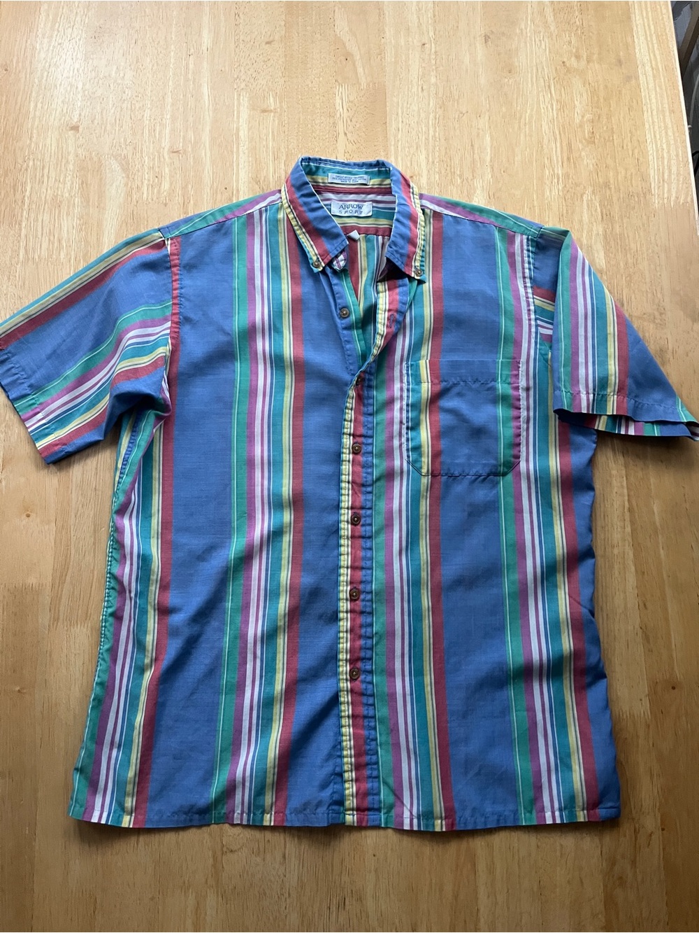 Arrow Multicolor Vertical Stripe Short Sleeve Shirt - Blue